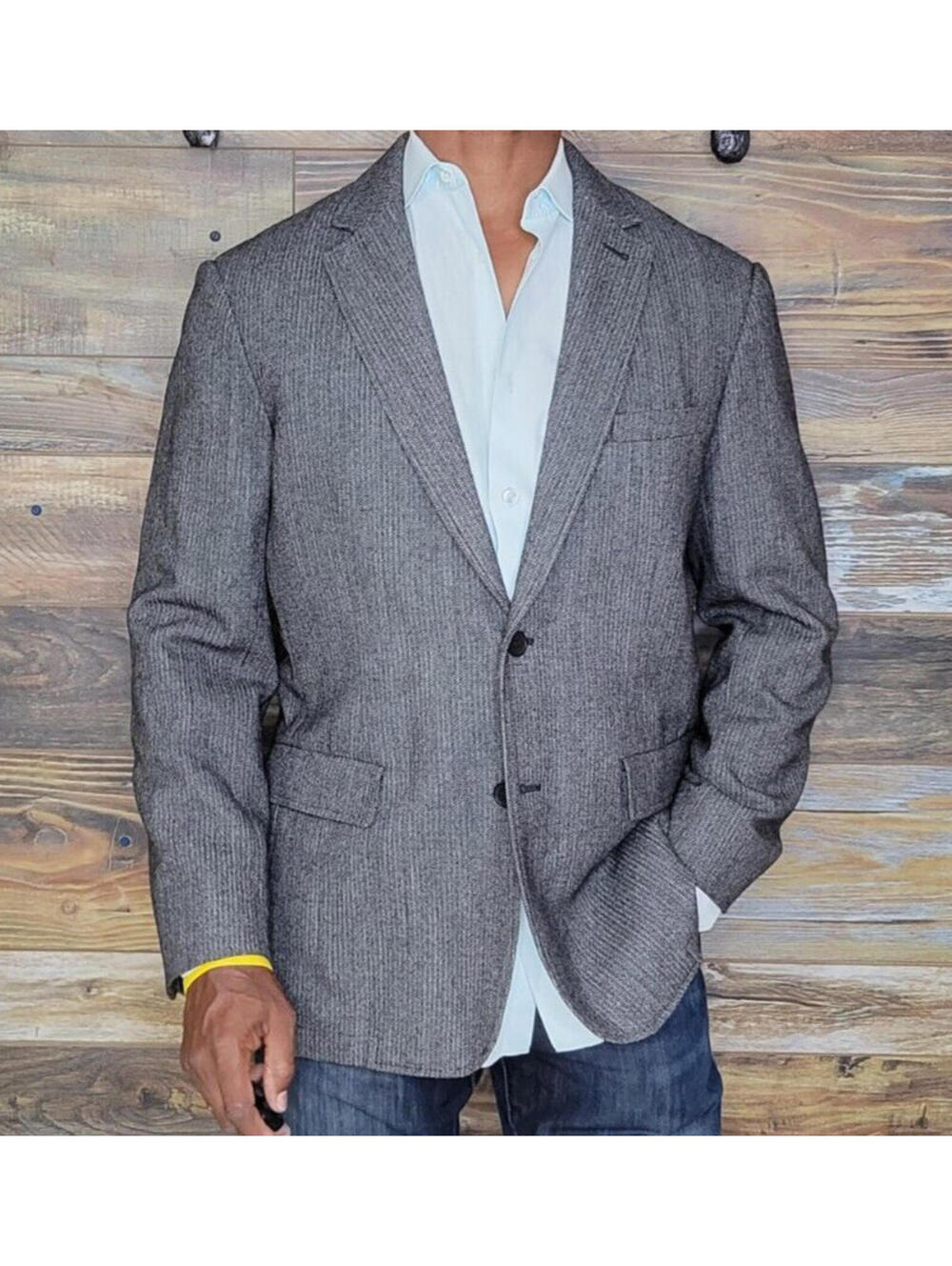 Nordstrom Wool Blend Gray Herringbone Unstructured Blazer Men's Sportcoat Size L